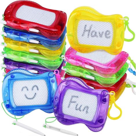 Lot de 12 mini-tableaux à dessin magnétiques effaçables - Porte-clés de couleurs assorties - Bloc-notes pour gribouillages et croquis - Cadeau idéal pour les sachets de bonbons des enfants (1/5)