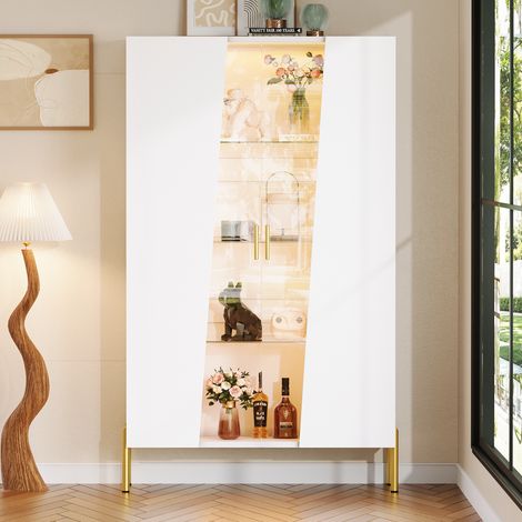 Vitrina 72 x 40 x 145 cm - armario de salón con iluminación led multicolor, puerta asimétrica de cristal templado, 3 estantes de vidrio, bisagras soft-close, patas de metal - estilo moderno - mdf - bl (1/5)
