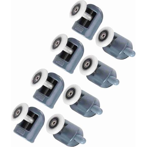 Rodillos para cabina de ducha para vidrio de 5-6 mm, doble rodillo, nylon, aluminio, poliacetal, acero inoxidable 304, juego de 8 (4 superiores + 4 inferiores) (1/5)