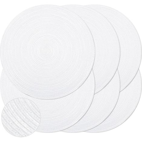 Lot de 6 sets de table ronds tressés de 38,1 cm pour tables de salle à manger, sets de table tissés naturels résistants à la chaleur (blanc argenté)'Blanc Argenté L'Blanc Argenté'L (1/5)