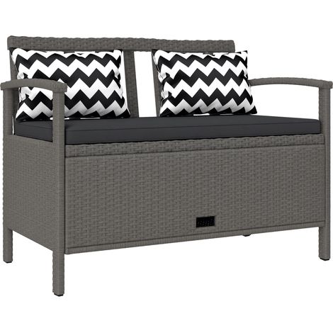 Banc extérieur jardin 2 places banc de rangement 160L en rotin PE avec coussin 2 oreillers 112 x 62 x 82 cm gris (1/5)