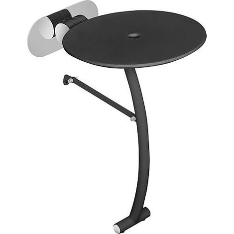 Strapontin Elida avec pied en inox/PE/HD, noir 320x500x390/130mm, avec fixation (1/2)