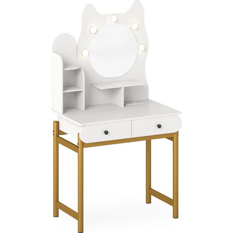 Tocador con forma de gato, espejo, luces LED y cajones