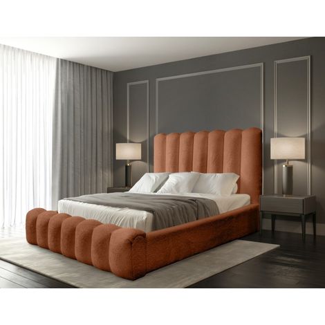 Cama con canapé BADJA – Tela rizada Terracota – 140x200 cm – Somier elevable – Diseño de alta gama