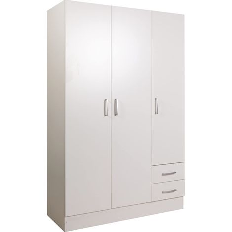 Composad Armadio della Linea FACILE con 3 Ante e 2 Cassetti, Camera da Letto, Armadio con Ante, (LxAxP) 119,30x184,40x46,30 cm, Colore Bianco Made in Italy (1/5)