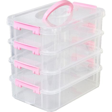 Boîte de rangement empilable, organisateur de blocs de jouets de bureau avec couvercle pour chambre à coucher rose (1/5)