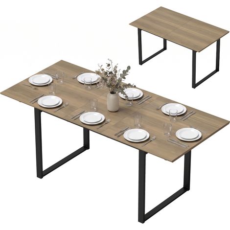 Table de salle à manger extensible 140-180 cm pour 6 à 8 personnes, rectangulaire, style industriel, structure en acier, marron (1/5)
