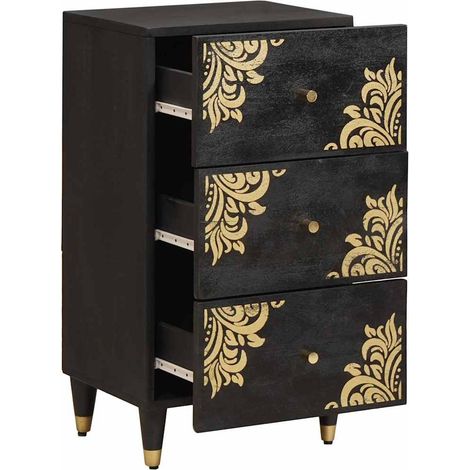 Sideboard/Anrichte/Buffet mit Regal Schwarz 40 x 33 x 75 cm Massivholz Mango LXWW970767 (1/5)