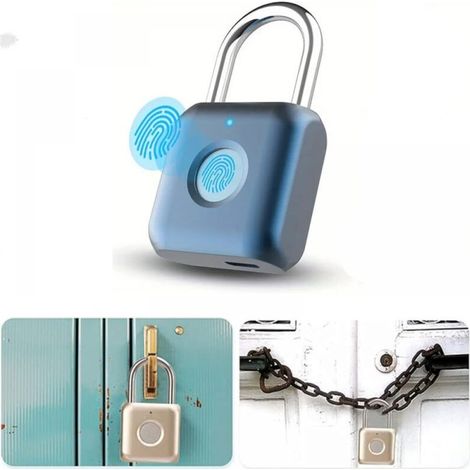 Cadenas à double empreinte digitale, cadenas intelligent, serrure à reconnaissance d'empreintes digitales, étanche, chargement USB, bleu (1/5)