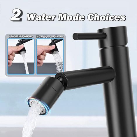 Aérateur de Robinet(Noir), 360° Pivotant Embout Robinet Cuisine, 2 Modes Mousseur Robinet Economie Eau, Brise jet Filtre Robinet Cuisine Salle De Bain lavabo