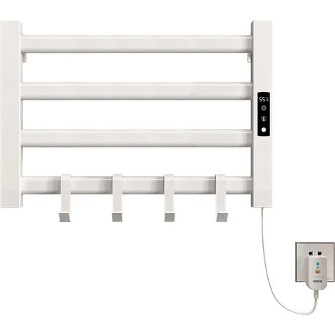 Elektrischer Handtuchwärmer, 550 x 350 mm, beheizter Handtuchhalter, intelligenter elektrischer Handtuchhalter, IP24 wasserdicht, Temperatureinstellung 30 ℃ - 70 ℃, 1–9 Stunden Timing, weiß, rechts (1/3)