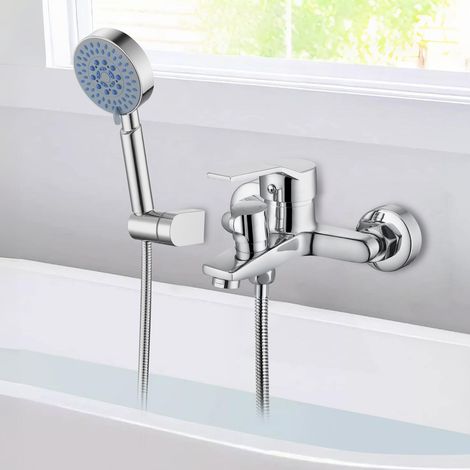 Oraymin – Mitigeur Bain-Douche Design Moderne - Robinetterie de Baignoire avec Pommeau 5 Modes de Jet - Corps en Laiton Haute Qualité - Finition Chrome Éclatant (1/5)
