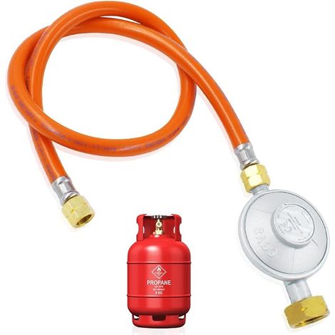 gas pressure regulator 50mbar, 150cm gas hose with pressure reducer, gas regulator, pressure reducer kit, 1/4" screw fittings left, hose regulator kit (1/5)