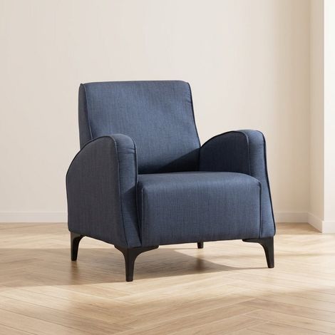 Ländlicher Sessel aus blauem Mischstoff Petra