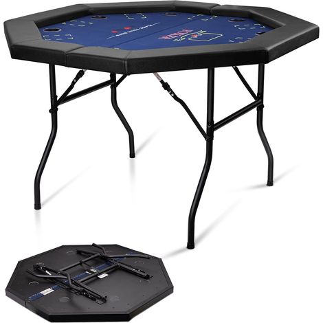 Table de Poker Pliable 122cm pour 8 Joueurs, Table de Jeu Octogonale avec Accoudoirs Rembourrés et Porte-Gobelets, Tapis Velours Bleu - Idéale pour Soirées Texas Hold'em et Salle de Jeux - HLC (1/5)