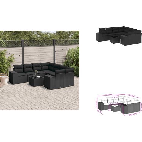 9-tlg. Garten-Sofagarnitur mit Kissen Schwarz Poly Rattan - Gartenmöbel - Esstischgarnitur - Outdoor Möbel - Lounge Set - Rattan Gartenmöbel (1/3)