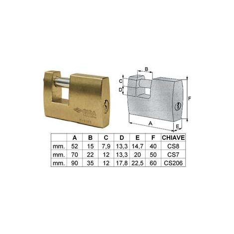 LUCCHETTO LOGO RETTANGOLARE IN OTTONE 21610  mm.90 (art.21610900)    CISA