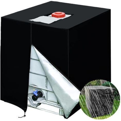 Bache pour Cuve 1000 l, Bâche de Protection Solaire pour réservoir d'eau de Pluie IBC, Anti-poussière Anti-UV, Housse de Protection, bâche de Protection 116 x 100 x 120 cm, Noir (1/5)
