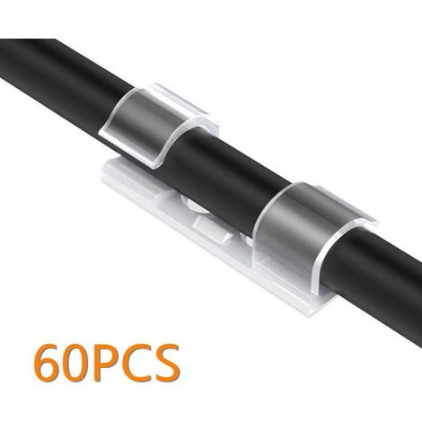 60 pièces de serre-cables, support de cable avec base adhésive, jeu de serre-cables pour bureau, cordon d'alimentation, transparent (1/5)