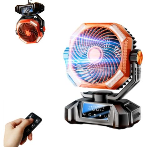 20000mAh Ventilateur de Camping, Ventilateur Portable Rechargeable 5 Vitesses, Ventilateur USB Silencieux avec Lumière LED, Télécommande et Crochet, Ventilateur de Bureau pour Maison Camping