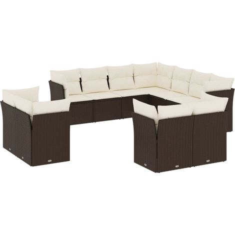 Salon de jardin et coussins 11 pcs marron résine tressée (1/3)