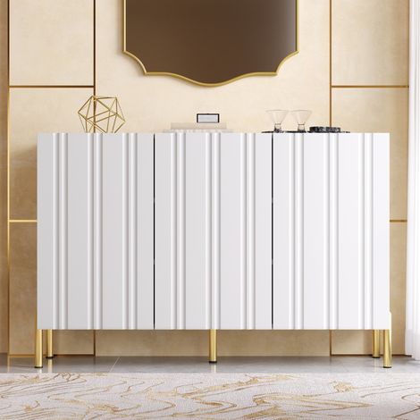 Credenza scarpiera 120x35.5x80 cm, 3 ante, ripiani regolabili, cerniere ammortizzate, MDF e pannelli truciolari bianco (1/5)