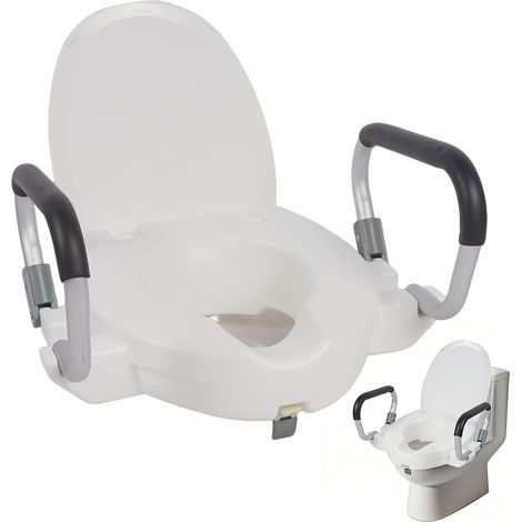 Rehausseur de WC pour adultes avec accoudoirs et couvercle, siège de wc surélevé pour adultes, siège de toilettes surélevé avec couvercle, largeur réglable (10 cm de hauteur) (1/5)