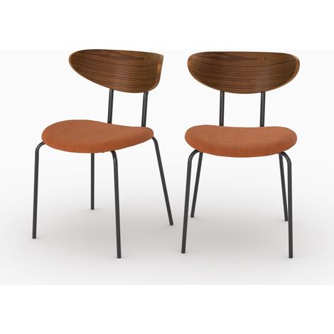 Lot de 2 chaises en velours côtelé terracotta et dossier en bois - Jade (1/5)