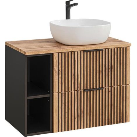 Ensemble meuble vasque à poser + 1 élément - 80 cm - Sylve Black Wotan - Livraison gratuite (1/5)