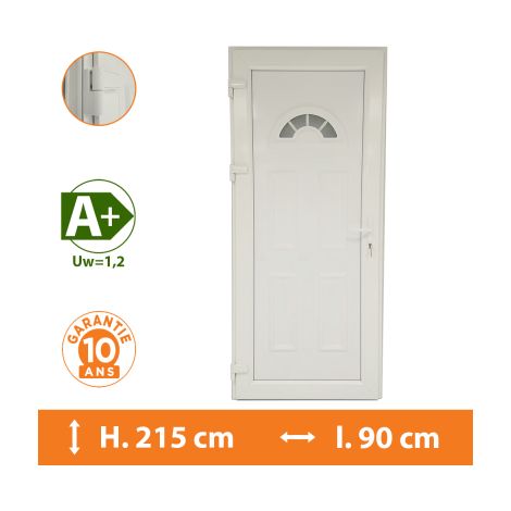 Direct Fenêtres – Porte d'entrée PVC blanc – Tirant gauche – Double vitrage 33.2/14/4 – Isolation thermique A – Épaisseur dormant 70mm – Seuil aluminium (1/5)