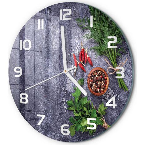 Horloge Murale Ronde Sans Cadre en Verre Trempé Silencieuse et Moderne Herbes et épices fi 30 cm (1/5)