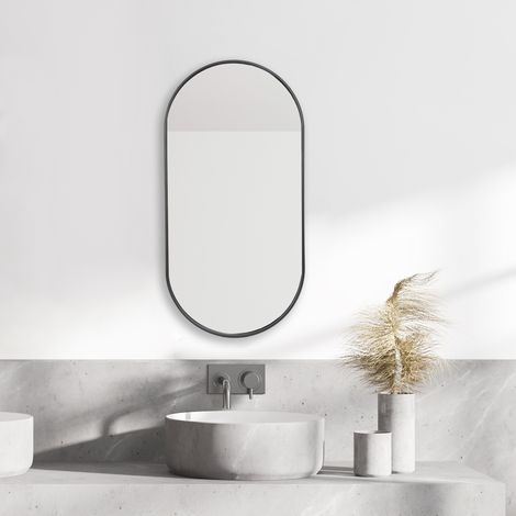 [En.Casa] – Miroir mural ovale 40 x 80 cm noir mat – Cadre en aluminium – Installation facile avec crochet – Pour couloir, chambre ou salle de bain (1/5)