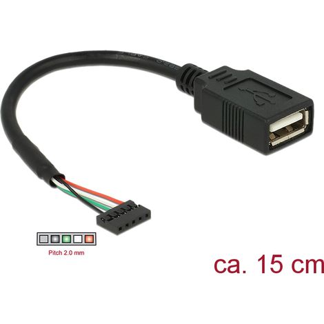 Delock base de conexiones del cable usb 2.0 hembra de 5 contactos 2,00 mm  usb 2.0 tipo-a hembra 15 cm
