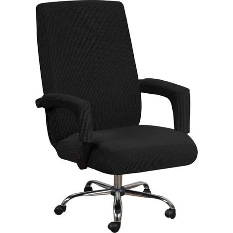 Housse De Chaise De Bureau Avec Accoudoirs Et Housse De Protection De Meubles Souples Et Épaississante, Universelle, Antidérapante, Lavable À La Maison, Amovible Noir L (1/5)