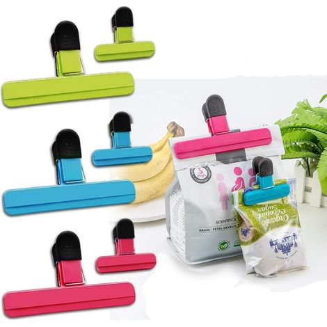 Shine Home Clips pour Chips, grandes pinces à sacs, clips alimentaires, ABS, robustes, étanches, multicolores, pour chips et sacs alimentaires, 6 pièces (1/5)