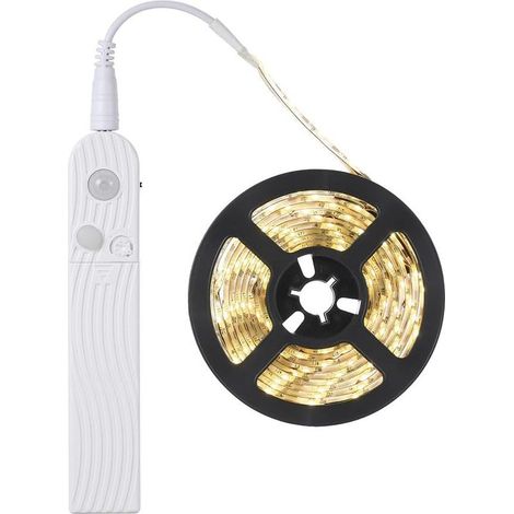 Bande lumineuse LED à détecteur de mouvement, 3M Batterie avec interrupteur, autocollante, découpable, étanche, ruban LED à intensité variable pour dessous de placard, cuisine, chambre à coucher (1/5)