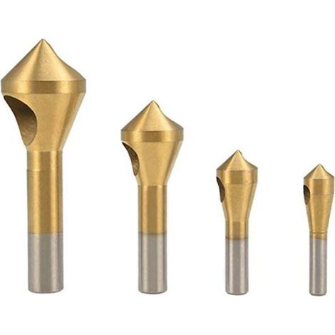 Lntyq Lot de 4 outils de chanfreinage de trou oblique à angle de 90 degrés pour ébavurage de trou unique, foret à tige ronde, fraise, outil de chanfreinage en acier rapide (1/5)