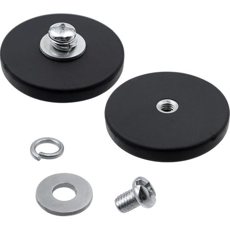 Lot de 2 aimants caoutchoutés puissants Ø 43 mm avec filetage intérieur M6, socle de montage magnétique, avec force d'adhérence de 10 kg, pour barres lumineuses, véhicules, lampes, vis (1/5)