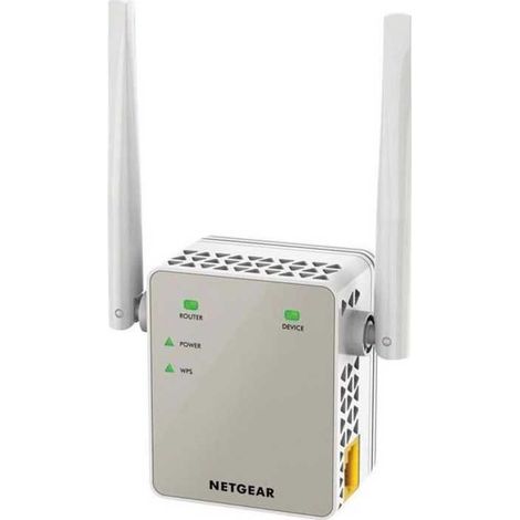 Repetidor WiFi Plug-In de doble banda NETGEAR EX6120 AC1200 blanco 2 antenas externas ajustables puerto Ethernet RJ45 WPS