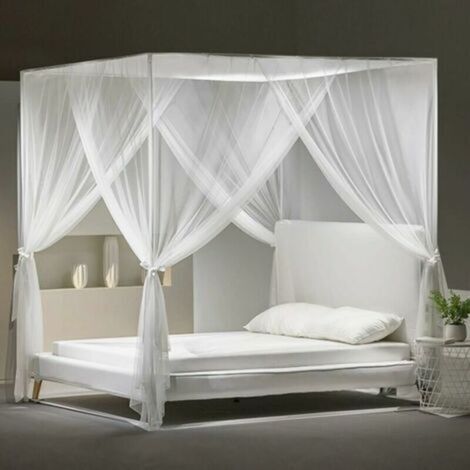 Moustiquaire ble carrée universelle anti-insectes pour lits simples, 4 portes, voilage baldaquin intérieur et extérieur, dimensions 210 x 190 x 240 cm, avec kit d’installation inclus (1/5)