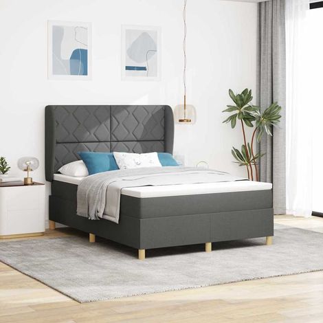 Boxspringbett mit Kopfteil Dunkelgrau 200 x 140 cm Stoff vidaXL (1/5)