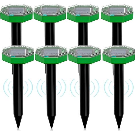 Ahuyentador solar ultrasónico de topos (8 unidades), vibración y ultrasonidos, repele topos y otros roedores para jardín y césped. (1/4)