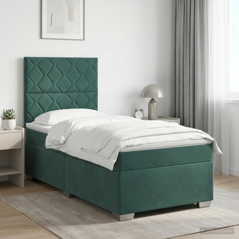 vidaXL Cama box spring con colchón Verde oscuro 100 x 200 cm (1/5)