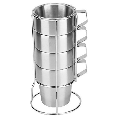 Lot De 4 Tasses à Café Empilables Et Durables En Acier Inoxydable Avec Supports Pour Usage Domestique Ou Dans Un Café (1/5)