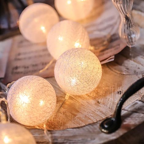 m lange Lichterkette mit 10 reinweißen LED-Baumwollkugeln, dekorative Weihnachts- und Festtagsbeleuchtung, batterielos, für Zuhause (1/5)