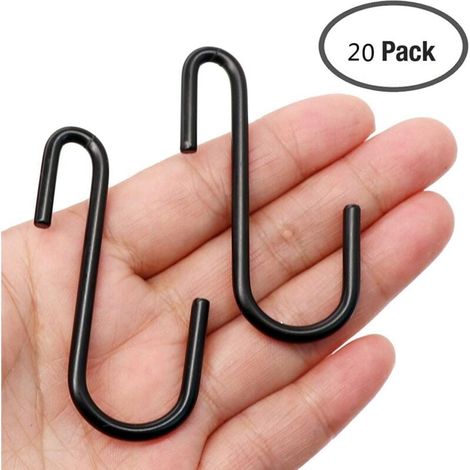 Lot de 20 crochets robustes en forme de S noirs pour cuisine, salle de bain, chambre et bureau pot, serviettes, vtements, sacs, plantes (1/4)