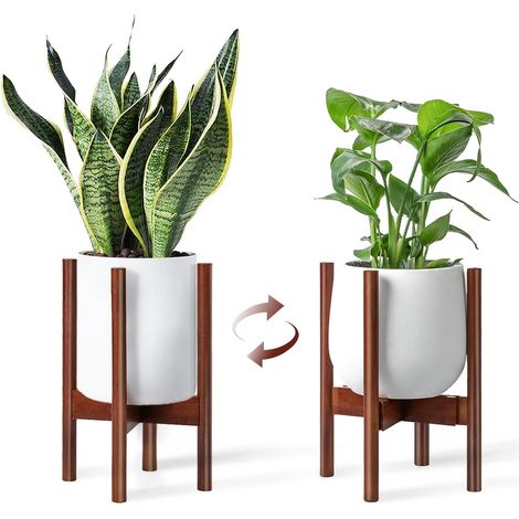 Support de plantes réglable en bois du milieu du siècle - Cache pot sur pied moderne pour pot de fleurs - Tabouret plante et piédestal pour plantes pour intérieur et extérieur (1/5)