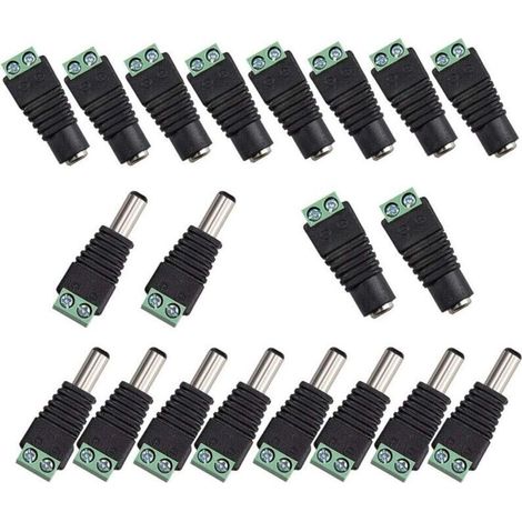 20-Piece DC Power Connector Set, Male/Female, 2.1 x 5.5 mm Plug, 12V Jack Adapters for DVR Cameras, Security Systems, and LED Lights (1/5)