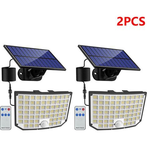 2er-Pack Solar-Außenleuchten. 256 LEDs, 3 Modi. Solar-Außenleuchten mit Bewegungsmelder, wasserdicht (IP65), 180° Abstrahlwinkel für Gärten, Balkone und Garagen.
