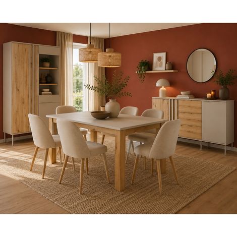 Salle à manger complète moderne bois et beige IRINA